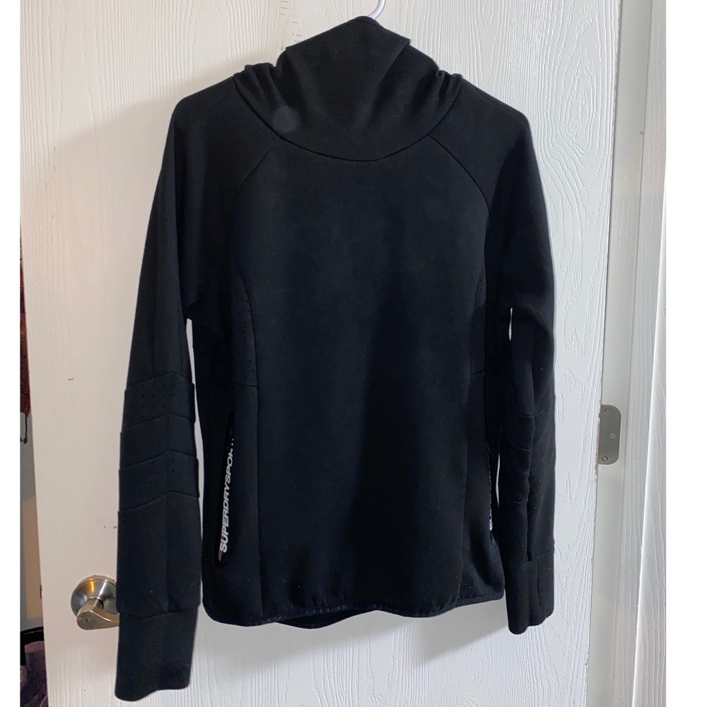 Superdry Sport Womens Black Laser Cut Ventilated Pullover Hoodie Side Zip Pocket